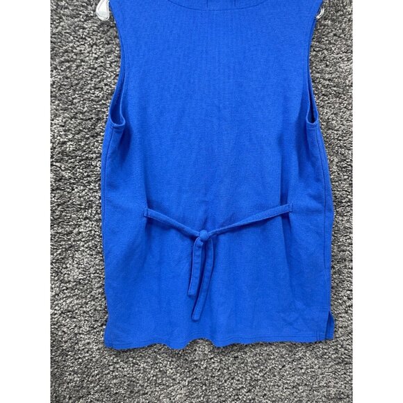 Express Tricot Vest Sweater Womens Large Blue Knit Slit V Neck Button Front - Picture 4 of 13